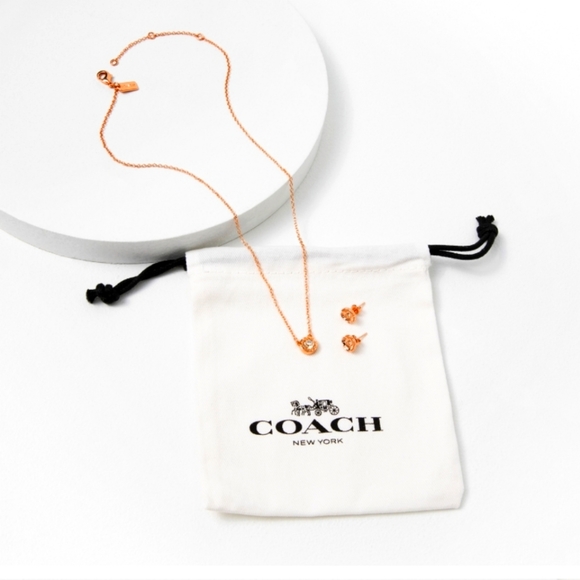 NEW Coach Circle Open Necklace & Tea Rose Stud Set - Picture 2 of 6
